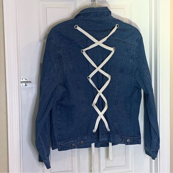 Lush back lace up denim jacket Size Large - Picture 5 of 9
